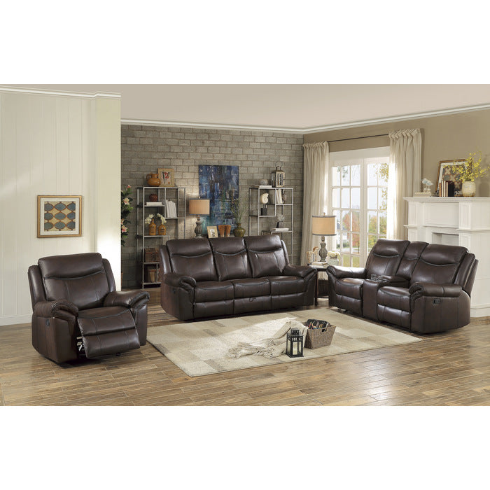8206BRW-3 Double Reclining Sofa with Center Drop-Down Cup Holders, Receptacles, Hidden Drawer and USB Ports - 8206BRW-3