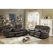 8206BRW-3 Double Reclining Sofa with Center Drop-Down Cup Holders, Receptacles, Hidden Drawer and USB Ports - 8206BRW-3
