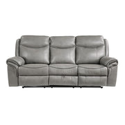 8206GRY-3 Double Reclining Sofa with Center Drop-Down Cup Holders, Receptacles, Hidden Drawer and USB Ports - 8206GRY-3