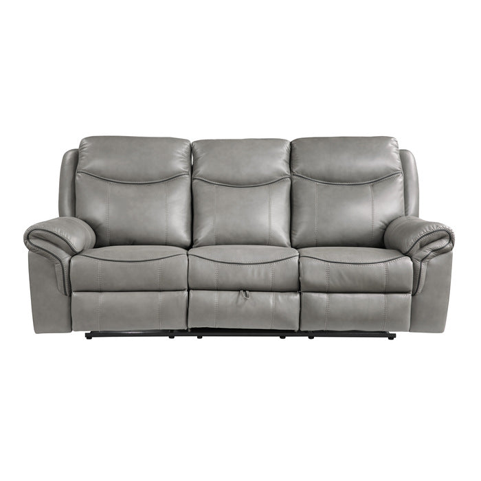 8206GRY-3 Double Reclining Sofa with Center Drop-Down Cup Holders, Receptacles, Hidden Drawer and USB Ports - 8206GRY-3