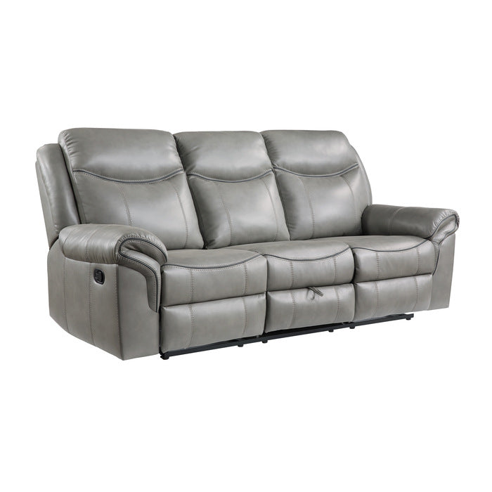 8206GRY-3 Double Reclining Sofa with Center Drop-Down Cup Holders, Receptacles, Hidden Drawer and USB Ports - 8206GRY-3