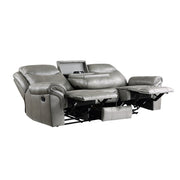 8206GRY-3 Double Reclining Sofa with Center Drop-Down Cup Holders, Receptacles, Hidden Drawer and USB Ports - 8206GRY-3