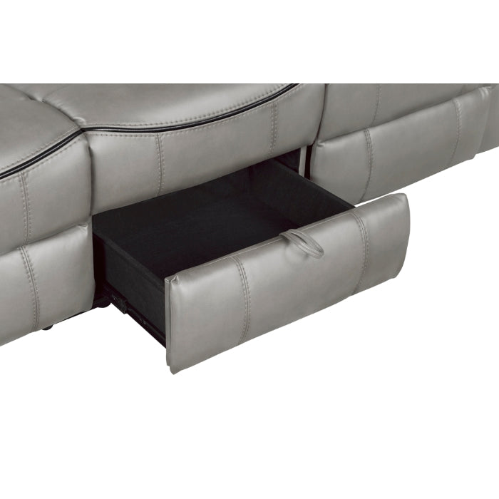 8206GRY-3 Double Reclining Sofa with Center Drop-Down Cup Holders, Receptacles, Hidden Drawer and USB Ports - 8206GRY-3