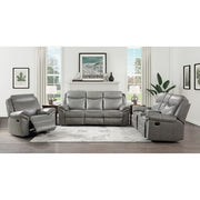 8206GRY-3 Double Reclining Sofa with Center Drop-Down Cup Holders, Receptacles, Hidden Drawer and USB Ports - 8206GRY-3