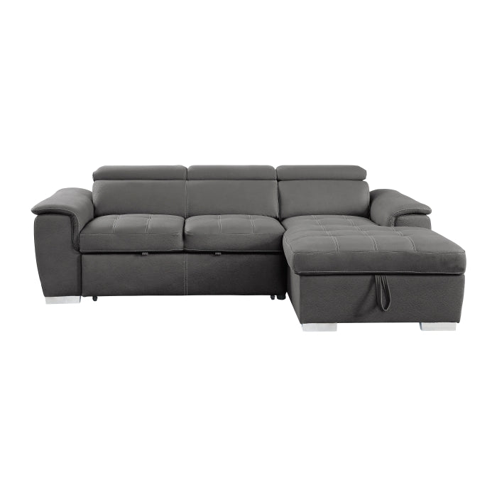 8228GY* (2)2-Piece Sectional with Adjustable Headrests, Pull-out Bed and Right Chaise with Hidden Storage - 8228GY*