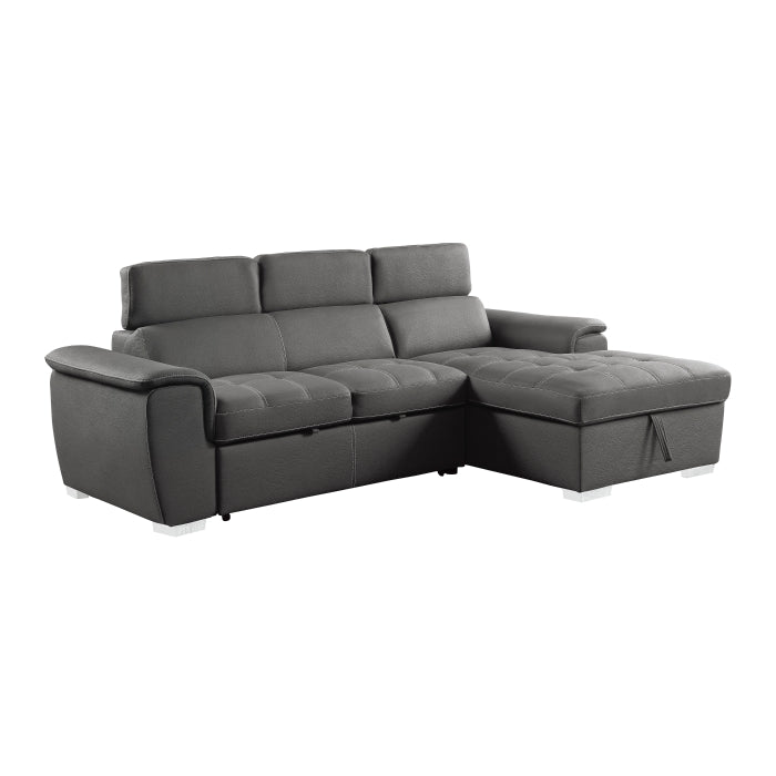 8228GY* (2)2-Piece Sectional with Adjustable Headrests, Pull-out Bed and Right Chaise with Hidden Storage - 8228GY*