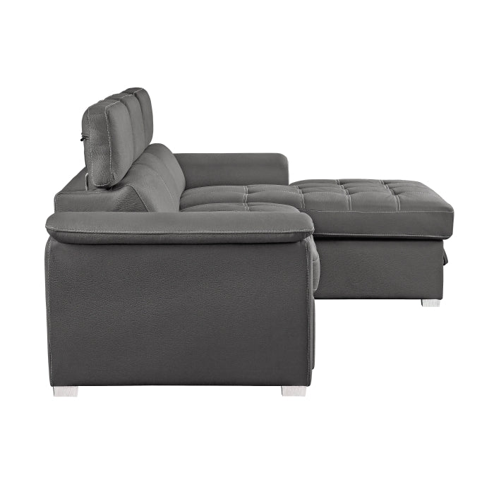 8228GY* (2)2-Piece Sectional with Adjustable Headrests, Pull-out Bed and Right Chaise with Hidden Storage - 8228GY*