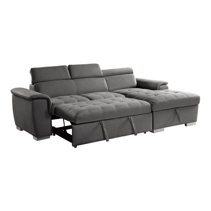 8228GY* (2)2-Piece Sectional with Adjustable Headrests, Pull-out Bed and Right Chaise with Hidden Storage - 8228GY*