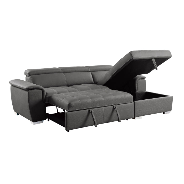 8228GY* (2)2-Piece Sectional with Adjustable Headrests, Pull-out Bed and Right Chaise with Hidden Storage - 8228GY*