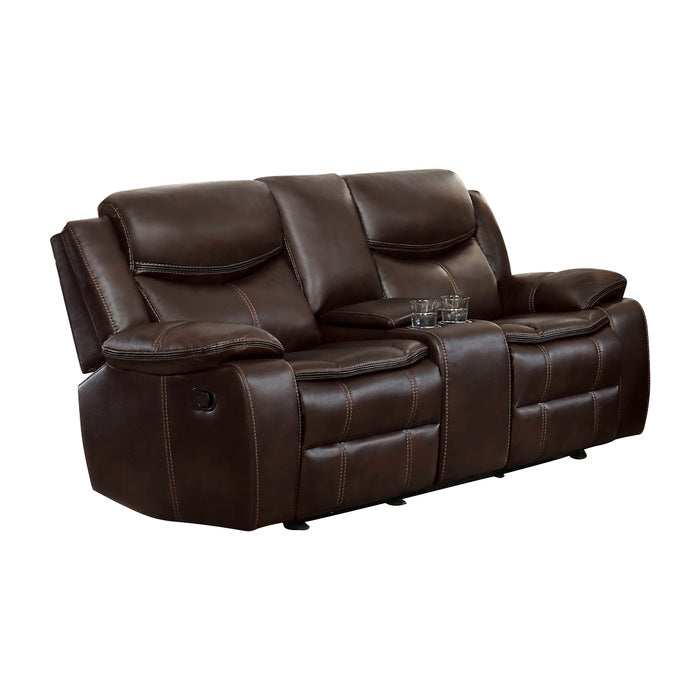 8230BRW-2 Double Glider Reclining Love Seat with Center Console - 8230BRW-2