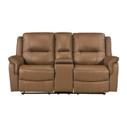 8301BRW-2PW Power Double Reclining Love Seat with Center Console, Hidden Arms Cup Holders, Charging Ports and Wireless Charger - 8301BRW-2PW