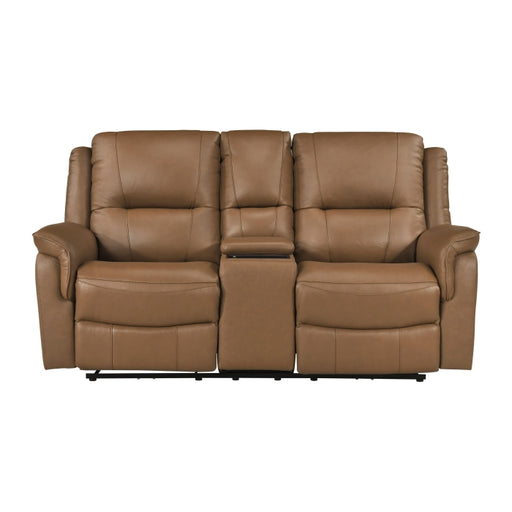 8301BRW-2PW Power Double Reclining Love Seat with Center Console, Hidden Arms Cup Holders, Charging Ports and Wireless Charger - 8301BRW-2PW