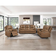 8301BRW-2PW Power Double Reclining Love Seat with Center Console, Hidden Arms Cup Holders, Charging Ports and Wireless Charger - 8301BRW-2PW