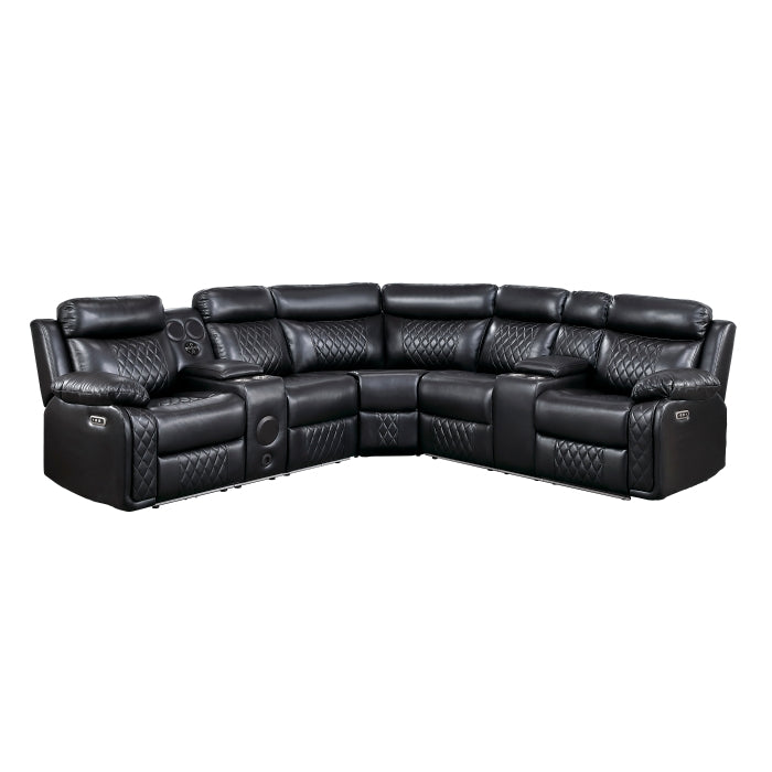 8315BLK*SCPW (3)3-Piece Power Reclining Sectional with Two Consoles, Speakers, Subwoofer, LED Lighting and  Charging Port - 8315BLK*SCPW