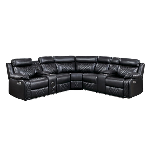 8315BLK*SCPW (3)3-Piece Power Reclining Sectional with Two Consoles, Speakers, Subwoofer, LED Lighting and  Charging Port - 8315BLK*SCPW