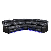 8315BLK*SCPW (3)3-Piece Power Reclining Sectional with Two Consoles, Speakers, Subwoofer, LED Lighting and  Charging Port - 8315BLK*SCPW
