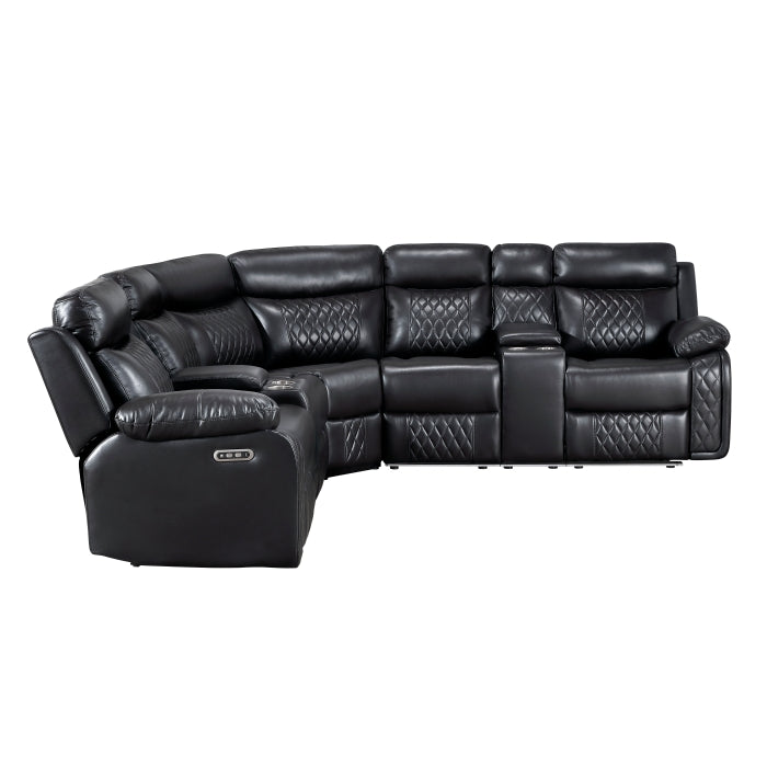 8315BLK*SCPW (3)3-Piece Power Reclining Sectional with Two Consoles, Speakers, Subwoofer, LED Lighting and  Charging Port - 8315BLK*SCPW