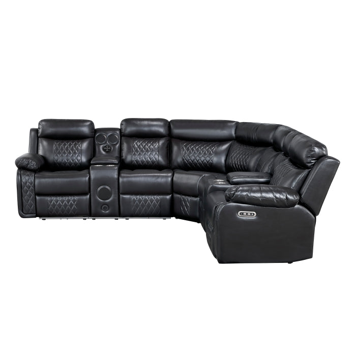 8315BLK*SCPW (3)3-Piece Power Reclining Sectional with Two Consoles, Speakers, Subwoofer, LED Lighting and  Charging Port - 8315BLK*SCPW
