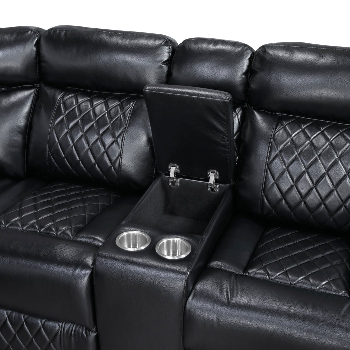 8315BLK*SCPW (3)3-Piece Power Reclining Sectional with Two Consoles, Speakers, Subwoofer, LED Lighting and  Charging Port - 8315BLK*SCPW