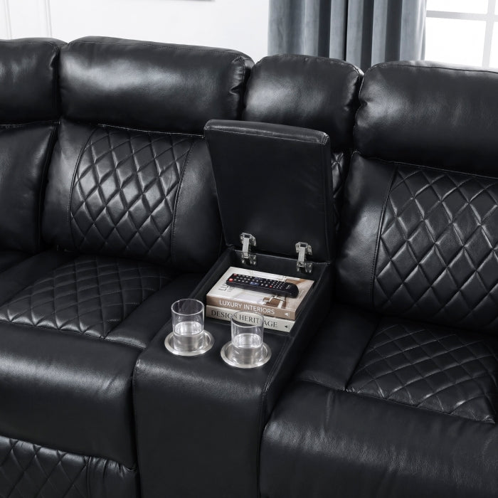 8315BLK*SCPW (3)3-Piece Power Reclining Sectional with Two Consoles, Speakers, Subwoofer, LED Lighting and  Charging Port - 8315BLK*SCPW