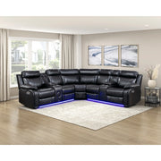 8315BLK*SCPW (3)3-Piece Power Reclining Sectional with Two Consoles, Speakers, Subwoofer, LED Lighting and  Charging Port - 8315BLK*SCPW
