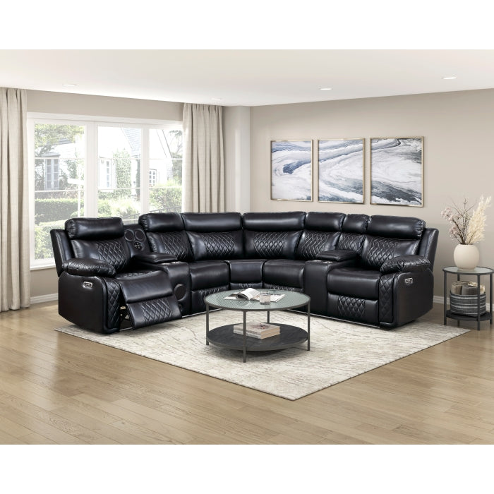 8315BLK*SCPW (3)3-Piece Power Reclining Sectional with Two Consoles, Speakers, Subwoofer, LED Lighting and  Charging Port - 8315BLK*SCPW