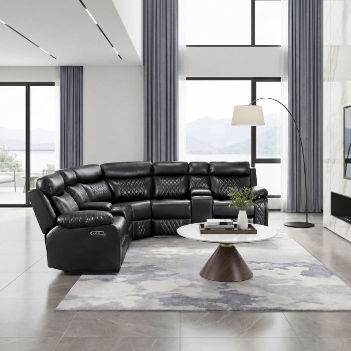 8315BLK*SCPW (3)3-Piece Power Reclining Sectional with Two Consoles, Speakers, Subwoofer, LED Lighting and  Charging Port - 8315BLK*SCPW