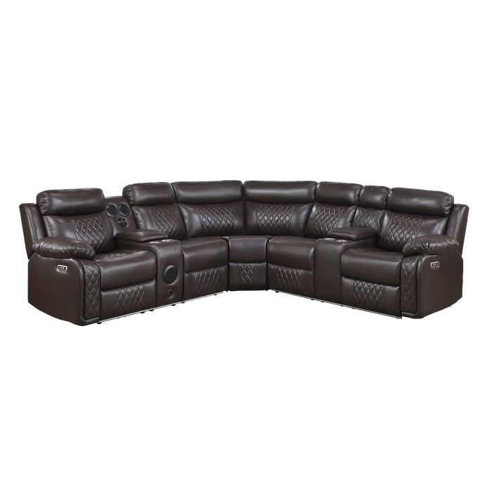 8315DBR*SCPW (3)3-Piece Power Reclining Sectional with Two Consoles, Speakers, Subwoofer, LED Lighting and  Charging Port - 8315DBR*SCPW