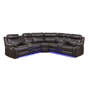 8315DBR*SCPW (3)3-Piece Power Reclining Sectional with Two Consoles, Speakers, Subwoofer, LED Lighting and  Charging Port - 8315DBR*SCPW