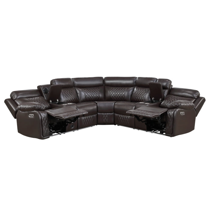 8315DBR*SCPW (3)3-Piece Power Reclining Sectional with Two Consoles, Speakers, Subwoofer, LED Lighting and  Charging Port - 8315DBR*SCPW