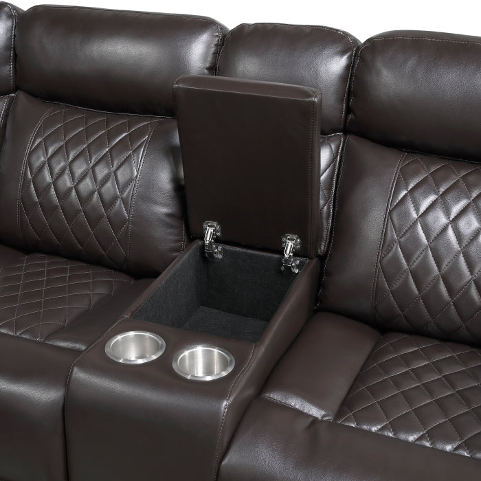 8315DBR*SCPW (3)3-Piece Power Reclining Sectional with Two Consoles, Speakers, Subwoofer, LED Lighting and  Charging Port - 8315DBR*SCPW