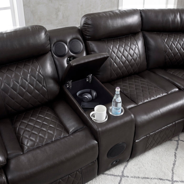 8315DBR*SCPW (3)3-Piece Power Reclining Sectional with Two Consoles, Speakers, Subwoofer, LED Lighting and  Charging Port - 8315DBR*SCPW
