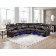 8315DBR*SCPW (3)3-Piece Power Reclining Sectional with Two Consoles, Speakers, Subwoofer, LED Lighting and  Charging Port - 8315DBR*SCPW