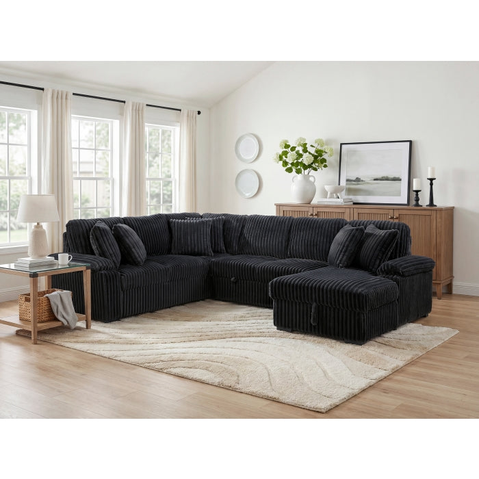8317BLK*33LRC (3)3-Piece Sectional with Pull-out Bed, Right Side Chaise and Hidden Storage - 8317BLK*33LRC