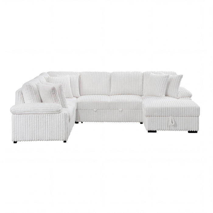 8317WHT*33LRC (3)3-Piece Sectional with Pull-out Bed, Right Side Chaise and Hidden Storage - 8317WHT*33LRC