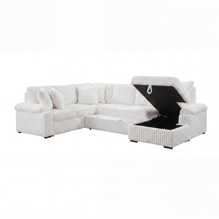 8317WHT*33LRC (3)3-Piece Sectional with Pull-out Bed, Right Side Chaise and Hidden Storage - 8317WHT*33LRC