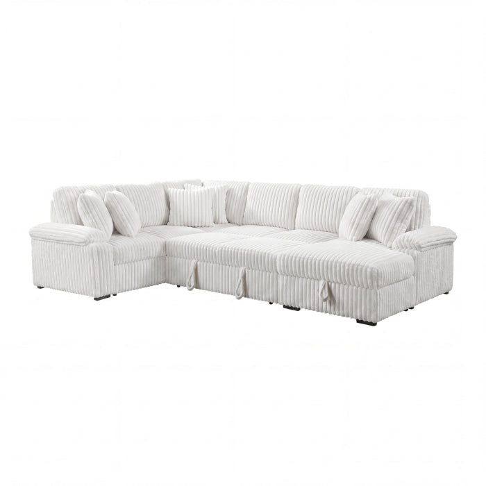 8317WHT*33LRC (3)3-Piece Sectional with Pull-out Bed, Right Side Chaise and Hidden Storage - 8317WHT*33LRC