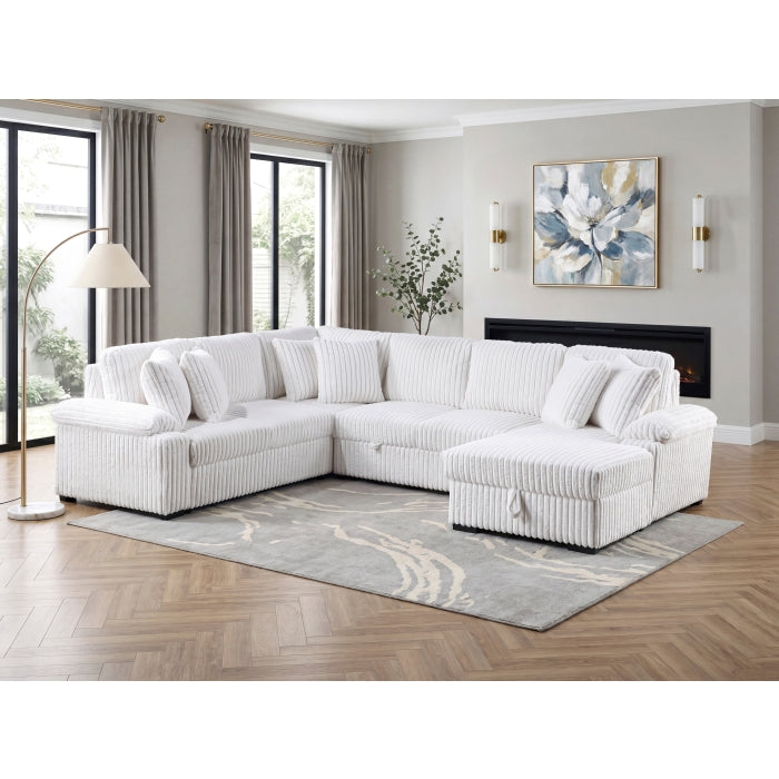 8317WHT*33LRC (3)3-Piece Sectional with Pull-out Bed, Right Side Chaise and Hidden Storage - 8317WHT*33LRC