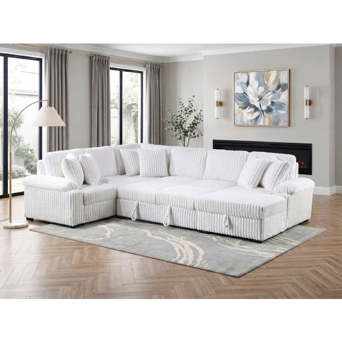 8317WHT*33LRC (3)3-Piece Sectional with Pull-out Bed, Right Side Chaise and Hidden Storage - 8317WHT*33LRC