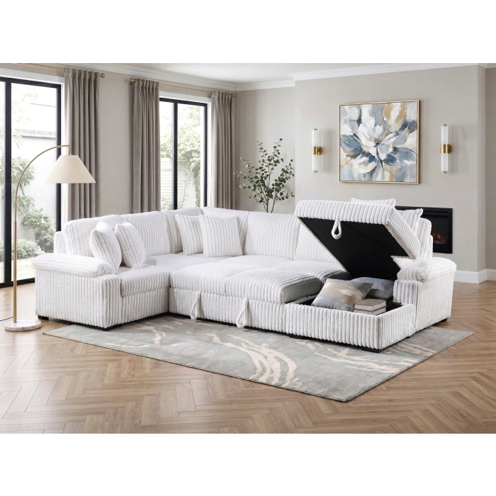 8317WHT*33LRC (3)3-Piece Sectional with Pull-out Bed, Right Side Chaise and Hidden Storage - 8317WHT*33LRC