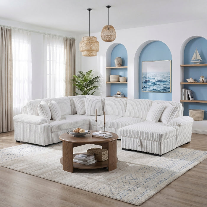 8317WHT*33LRC (3)3-Piece Sectional with Pull-out Bed, Right Side Chaise and Hidden Storage - 8317WHT*33LRC