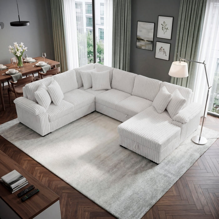 8317WHT*33LRC (3)3-Piece Sectional with Pull-out Bed, Right Side Chaise and Hidden Storage - 8317WHT*33LRC