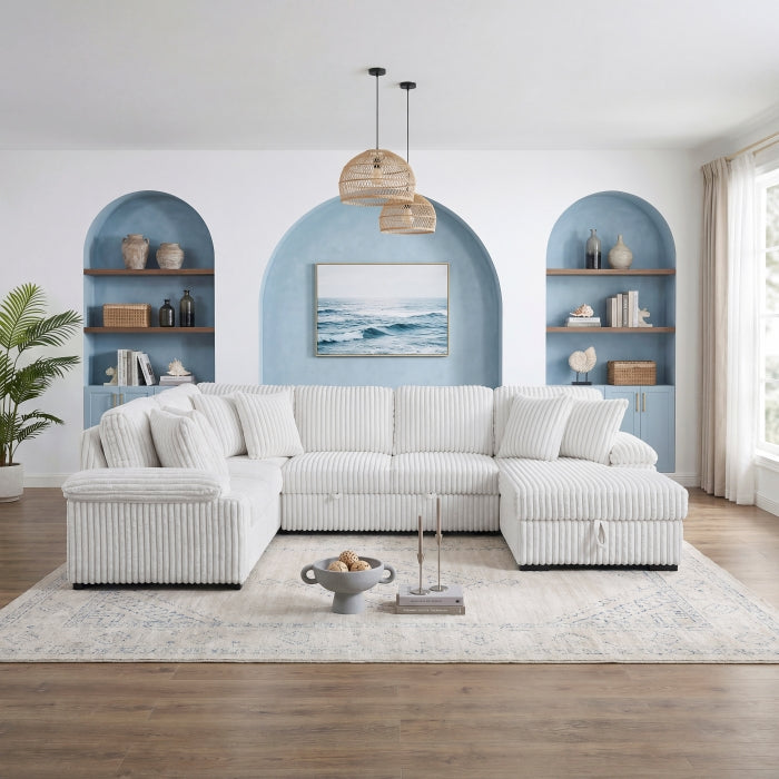 8317WHT*33LRC (3)3-Piece Sectional with Pull-out Bed, Right Side Chaise and Hidden Storage - 8317WHT*33LRC