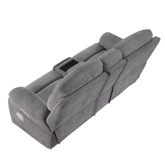 8340GRY-2PWHB Power Double Reclining Love Seat with Center Console, Power Headrests, Power Lumbar Support, Wireless Charger, Hidden Cup Holders, Bluetooth Speakers and Charging Ports - 8340GRY-2PWHB