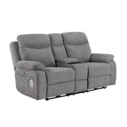 8340GRY-2PWHB Power Double Reclining Love Seat with Center Console, Power Headrests, Power Lumbar Support, Wireless Charger, Hidden Cup Holders, Bluetooth Speakers and Charging Ports - 8340GRY-2PWHB