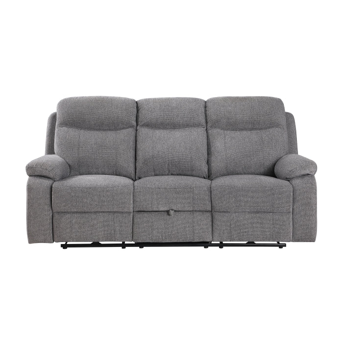 8340GRY-3PWHB Power Double Reclining Sofa with Center Drop-down Cup Holders, Power Headrests, Power Lumbar Support, Wireless Charger, Bluetooth Speakers, Hidden Drawer and Charging Ports - 8340GRY-3PWHB
