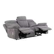 8340GRY-3PWHB Power Double Reclining Sofa with Center Drop-down Cup Holders, Power Headrests, Power Lumbar Support, Wireless Charger, Bluetooth Speakers, Hidden Drawer and Charging Ports - 8340GRY-3PWHB
