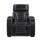 8344BLK-1PWHM Power Reclining Chair with Power Headrest, Cup holder, Storage Arms(Top and Side), Air Massage, Heat, LED Lighting and Charging Ports - 8344BLK-1PWHM