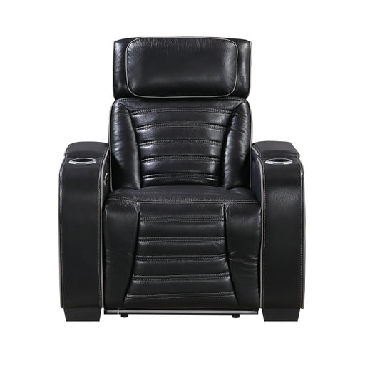 8344BLK-1PWHM Power Reclining Chair with Power Headrest, Cup holder, Storage Arms(Top and Side), Air Massage, Heat, LED Lighting and Charging Ports - 8344BLK-1PWHM