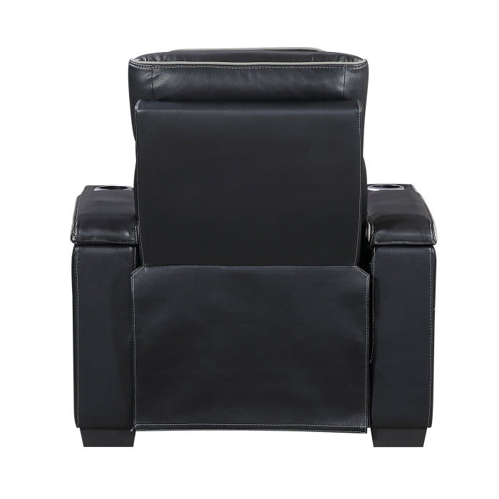 8344BLK-1PWHM Power Reclining Chair with Power Headrest, Cup holder, Storage Arms(Top and Side), Air Massage, Heat, LED Lighting and Charging Ports - 8344BLK-1PWHM